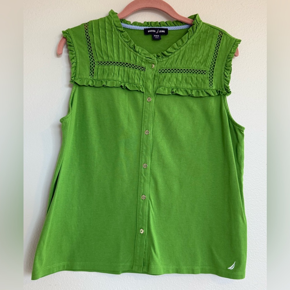 Nautica Vibrant Green Button-Down Blouse